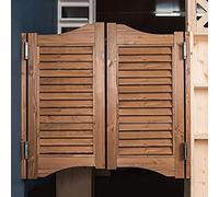 Retro Saloon Swing Door - Solid Wood Cafe Partition Louvered Design Auto Close Mechanism Half Waist Height Stainless Steel Hinges Customizable Size (75x70cm)
