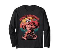 Retro Santa Bigfoot Christmas Cool Sasquatch Xmas Lights Long Sleeve T-Shirt