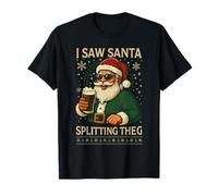 Retro Santa I Saw Santa Split The G Drinking Ugly Christmas T-Shirt