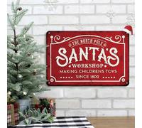Retro Santa's Workshop Sign - 8x12 Inches Funny Christmas Wall Art for Home & Coffee Shop