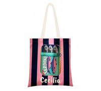 Retro Sardine-Patterned Striped Canvas Tote Bag Large Capacity Cute And Reusable Bags Weekend Travel Bag For Everyday Summer Shopping, And Birthday Present For Women Girl/Best Friend (B)