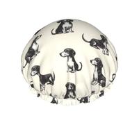 Retro Sausage Dog Print Shower Caps for Women, Reusable Double Layers Elastic Band Long Hair Bath Caps for Shower