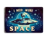 Retro Sci-Fi Space Themed Metal Tin Sign - 12x8 Inches Vintage Wall Decor with Classic UFO & Alien Design for Home, Bar, Man Cave - Galactic Outer Space Decoration