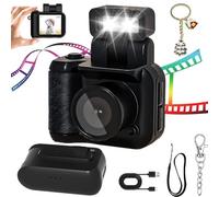 Retro Scope Camera, Mini Vintage Camera with 1.44-Inch HD 1080p Screen, 90° Flip Flash Retro Snap Camera with 6 Filters, Mini Retro Camera, Keychain Camera, for Travel Life Video Recording (Black)