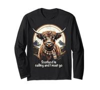 Retro Scotland is Calling and I Must Go Funny Highland Cow Long Sleeve T-Shirt