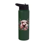 Retro Scottish Highland Cattle Floral Highland Cow Stainless Steel Insulated Water Bottle