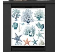 Retro Sea Coral Starfish Dishwasher Magnet Cover Sticker for Kitchen Appliance Decor,Reusable Magnetic Refrigerator Covers Fridge Panel Decal