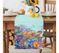 Retro Sea Turtle Coral Seaweed Seashells Table Runner 36 Inches Long, Underwater World Washable Table Runners Heat-Insulation Kitchen Dining Table Decorations for Home Party Decor 13x36in