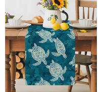 Retro Sea Turtle Summer Coastal Table Runner 72 Inches Long, Gradient Turquoise Ocean Washable Table Runners Heat-Insulation Kitchen Dining Table Decorations for Home Party Decor 13x72in