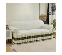 Retro Seersucker Couch Covers with Ruffle Skirt Stretch Sofa Slipcovers for 4Seater Loveseat & Sectional Easy Fit Country Style Furniture Covers for Living Room (White 235300cm)