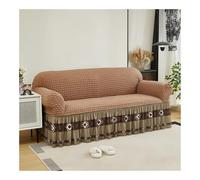 Retro Seersucker Couch Covers with Ruffle SkirtStretch Sofa Slipcovers for Loveseat & SectionalCountry Style Furniture Covers for Living Room (Camel 2 Seaters 145185cm)