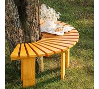 Retro Semi-Circular Solid Wood Park Tree Bench - Outdoor Patio Wrap Around Chair with Hollow Drainage Hexagonal Support Design 500 lbs Load Capacity (Yellow)