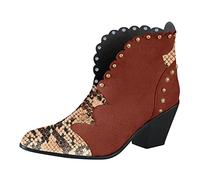 Retro Serpentine Fashion Women's Pointed Ankle Boots Chunky High Heels Breathable Zipper Short Boots Stylish Comfortable Footwear (Brown, 5)