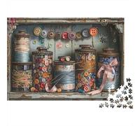 Retro Sewing Thread Spools 1000 Piece Jigsaw Puzzle Paper for Adults Button Decoration Relax Focus Home Decor Gift 38x26cm/1000pcs