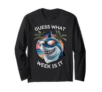 Retro Shark 2025 Week Guess What Week is It Fun Shark Lover Long Sleeve T-Shirt