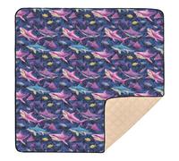 Retro Sharks Fishes Blue Purple Large Sturdy Baby Activity Play Mat for Floor Comfortable Baby Play Tummy Time Mat for Baby Toddler Infant, 50'' x 50''