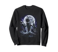 Retro Sharks Howling Under Full Moon Space Night Y2K 90s Sweatshirt