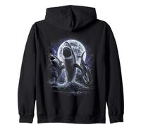 Retro Sharks Howling Under Full Moon Space Night Y2K 90s Zip Hoodie