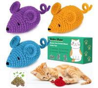 Retro Shaw Catnip Toys Crochet Mice Cat Toys,3 Pcs Yarn Cat Nip Mouse Animals Toys,Safe Teeth Cleaning Toy for Indoor Kittens