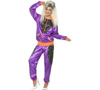 Smiffys Retro Shell Suit Costume, Ladies, Purple with Jacket & Trousers, 1980's Fancy Dress, 1980s Dress Up Costumes