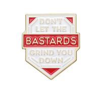 Retro Shield Brooch Pins with Bold Quote “Don’t Let the Bastards Grind You Down” - Red and White Enamel Lapel Pin Badge for Jackets, Blouse Pins, Brooch Pins, Unisex Clothing Accessories