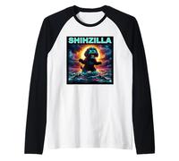 Retro Shih Tzu Zilla Funny Boys Girls Costume Plush Meme Raglan Baseball Tee