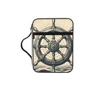 Retro-Ship-Wheel Bible Cover Case with Handle, Water-Resistant Oxford Fabric Bible Bag Organizer with Zipper Pockets for Church