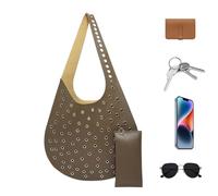 Retro Shoulder Bag Rivet Tote Bag - PU Leather Rivet Handbag | Hollow Shoulder Bag, Fashion Shoulder Bag for Travel, Daily Life, Travel, Brown, Se référer à la description