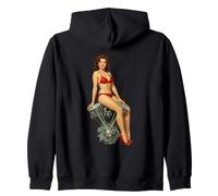 Retro Shovelhead Pinup Devil Girl V-Twin Engine Biker Art Zip Hoodie