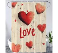 Retro Shower Curtain 200cm x 300cm Love Shower Curtains for Bathroom, Resistant Waterproof Polyester Fabric Bathroom Curtains with 12 Hooks, with Grommets, Washable Quick Dry with Weighted Hem Yl#183
