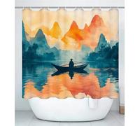 Retro Shower Curtain for Bathroom, Curtain Includes 12 Pcs Hooks, Waterproof Polyester Fabric, Rustproof Eyelets, Weighted Hem, Washable, Quick Dry, Bathroom Decor H100 x W140cm Landscape J#460