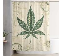 Retro Shower Curtain Leaf Curtains with Plastic Hooks and Weighted Hem, Waterproof Quick-Drying Fabric, Washable, Decoration Lightweight Bath Screen for Bathroom Wet Room Tub 90x200 cm 3Y-148