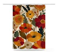 Retro Shower Curtains for Bathroom 180x240cm, Long Waterproof Bath Curtain, Extra Large Polyester Fabric Window Drapes with 12 Hooks, Weighted Hem Showering Panel, Flower Curtains 72x96inch, Model638