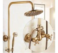 Retro Shower System, Adjuble Height Brass Shower Column, Rain Shower Head & Handheld Shower Set, Antique Bathroom Shower Kit, Ele Rainfall Shower Experience