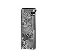 Retro side-slide open flame oblique flame lighter, metal double-sided embossed body, refillable fuel and adjustable flame, suitable for business and gifts(Black3)