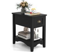Retro Side Table Nightstand End Table With 1 Drawer & Solid Wood Legs Gymax Black One Size