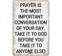 Retro Sign Christian God Gifts for Men Women Prayer is The Most Important Conversation of Your Day Vintage Tin Sign Religious Metal Wall Art for Home Church Prayer Room Office Chapel Decor 8x12 Inch