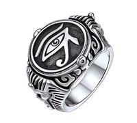 Retro Signet Ring for Boys Stainless Steel Eye of Horus Osiris Religious Symbol Jewellery Lucky Finger Bands Protection Amulet Size 11 for Father's Day