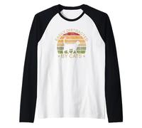 Retro Silhouette Art, Easily Distracted by Cats Raglan Baseball Tee