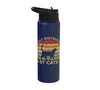 Retro Silhouette Art, Easily Distracted by Cats Stainless Steel Insulated Water Bottle