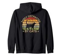 Retro Silhouette Art, Easily Distracted By Cats Zip Hoodie