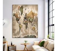 Retro Silhouette Large Canvas Wall Art, Earth Colors World Map Prints Picture for Living Room Decor, Brown Painting Wall Art Print on Canvas 80×120 cm Unframed