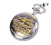 Retro Silver Large Sailing Boat Smooth Sailing Boat Pocket Watch Classic Nostalgic Flower Sailing Boat Pocket Watch Multicolor