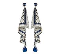 Retro Silver Vintage Earrings - 925 Silver Studs, Ethnic Geometric Jewelry,Fashionable Portable Earrings With Blue Green Color Tone And Trendy Water Pattern | Casual Office Party Wear For Women