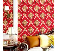 Retro Simplicity 3D Fine Embossed PVC Wallpaper European Damasks Bedroom Living Room TV Background Wall Shop Decoration Clothing Store Studio Coffee Shop Hotel 1.73'W x 32.8'L Non-Pasted (Red)