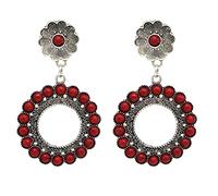 Retro Simulated Turquoise Round Geometric Statement Drop Dangle Earrings Bohemian Elegant Flower Dangling Earring Fashion Jewelry for Women Girl Silver Plated, Copper, crystal