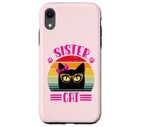 Retro Sister Cat Coquette Bow Pink wearing Leopard Glasses Case for iPhone XR