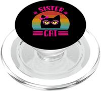 Retro Sister Cat Coquette Bow pink with Leopard Glasses PopSockets PopGrip for MagSafe