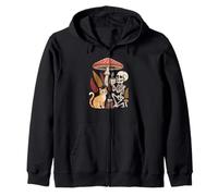 Retro skeleton and orange tabby cat sharing a woodland brew Zip Hoodie