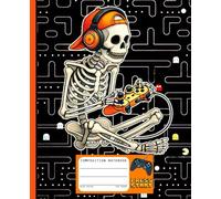 Retro Skeleton Gamer Notebook: Funny Halloween Gaming Controller Theme, Wide Ruled Journal for Students, School, Teachers, and Office Use